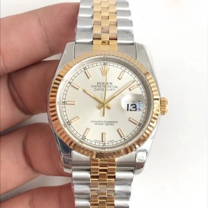 Rolex Replica Datejust 36MM 116233 AR V2 Edelstahl und Gelbgold, silbernes Zifferblatt