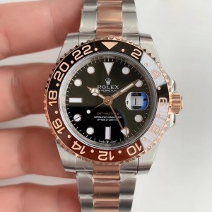 Rolex Replica GMT-Master II EW Fabrik Roségold Edelstahl Schwarz